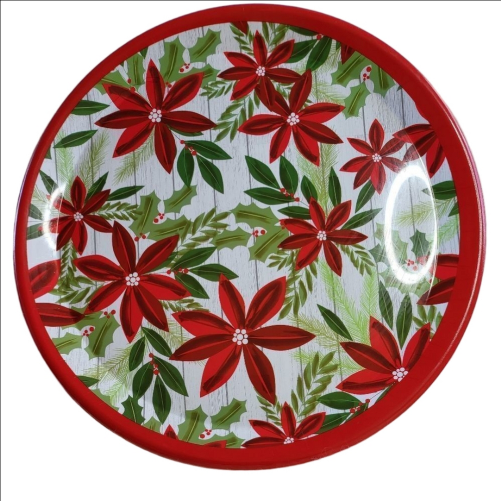 Serving Platter Circular Medium Poinsettia Holly Berries